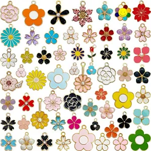 Abalorios coloridos de flores esmaltadas para creación de joyas DIY estilo margarita