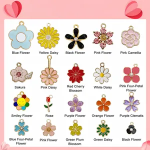 Tabla de tallas de 20 colgantes de flores esmaltadas para creación de joyas DIY