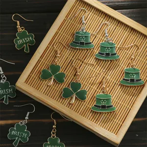 St. Patrick's Day green clover and top hat earrings set with Irish text details