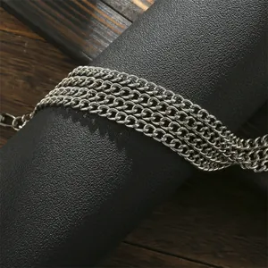 Hip hop silver multi-layer metal waist chain for jeans with polished stainless steel links
