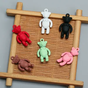 Colorful resin bear pendants with bow ties and top rings for DIY jewelry making