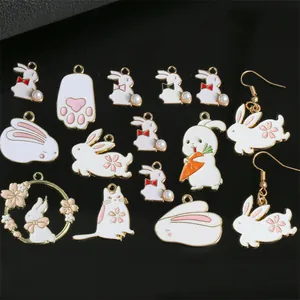 Cute Cartoon Rabbit Cat Paw Alloy Enamel Charms For Jewelry Making DIY Earrings Bracelet Necklace Sweet Animal Pendants