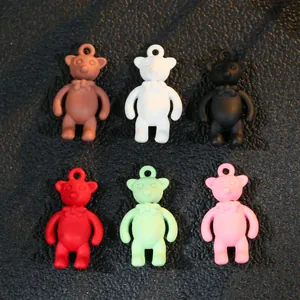 Matte Alloy Enamel Bear Pendant Only (Without Chain) With Bow 3D Animal Charm For DIY Jewelry Making Accessory Gift