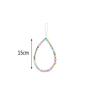 Detail view of 15cm beaded phone lanyard with LOVE letters and evil eye charms