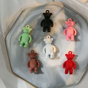 Colorful alloy teddy bear charms with matte finish for DIY necklace and earring crafts