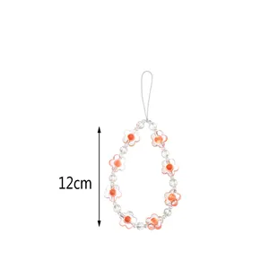 12cm Handyband mit orangefarbenen Harzblumen und klaren Kristallperlen für Damen