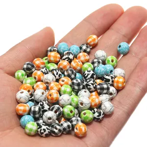 Mixed Colored Wooden Round Beads Plaid Animal Print Marble Pattern Loose Beads For DIY Jewelry Making Handcrafted Art Crafts