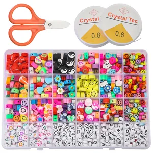 24-grid DIY jewelry kit with colorful beads, smiley faces, and elastic string