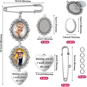 DIY wedding bouquet memorial charms with vintage silver photo frames and angel wing pendants