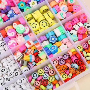 24-grid colorful polymer clay bead kit with smiley faces and letters for DIY jewelry