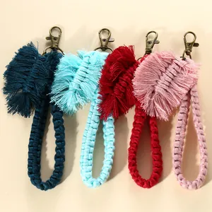 Bohemian Macrame Cotton Rope Leaf Cactus Tassel Keychain Handmade Woven Bag Pendant Charm Gift For Women Accessories
