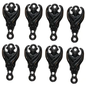 Set of 8 glossy black bat-shaped charms for DIY jewelry making with dual connection holes