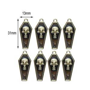 Lot de 8 pendentifs crâne en forme de cercueil bronze et noir pour création de bijoux DIY