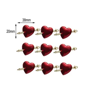 Set of 38mm x 20mm red alloy heart arrow charms for DIY handmade jewelry accessories