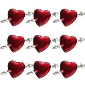 Gothic red enamel heart pendants with silver nails set of 9 pieces for DIY jewelry making