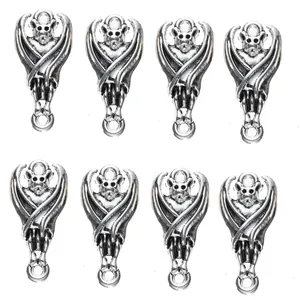 Detailed set of 8 gothic bat pendants in antique silver finish for DIY jewelry crafts