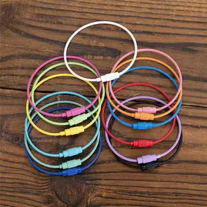 Colorful stainless steel wire keychains with secure screw lock connectors in various colors