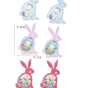 Easter wooden bunny tags with colorful floral patterns and happy easter text 5.9x3.7cm