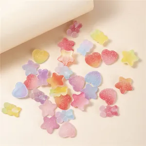 Colorful resin heart star bear charms with gummy sugar texture for DIY phone case crafts