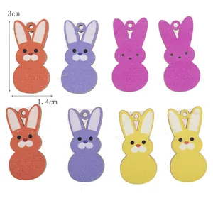 Colorful bunny wood pendants in orange, purple, pink and yellow, 3cm height