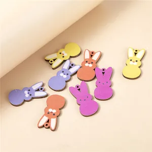 Colorful Easter bunny wooden earrings in Peeps style with minimalist facial details