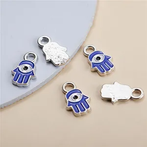 Zilveren Hamsa Hand hanger met blauw Evil Eye emaille voor DIY sieraden maken