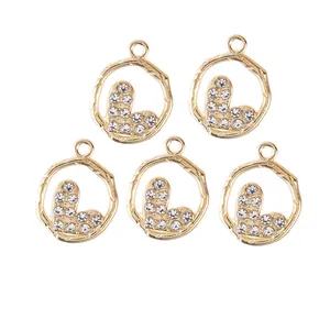 Alloy Rhinestone Heart Pendant Hollow Irregular Round Circle Gold DIY Jewelry Making Accessories For Necklace Bracelet
