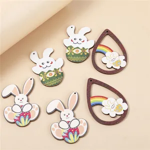 Colorful Easter wooden rabbit and egg charms for DIY earrings and holiday decorations