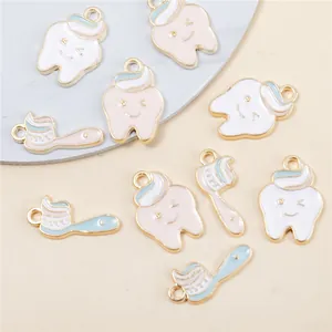 Creative tooth and toothbrush enamel charms set for DIY jewelry making with gold plating