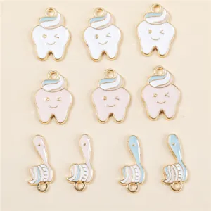 Cartoon Tooth Toothbrush Alloy Enamel Charms For DIY Jewelry Making Necklaces Bracelets Assorted Colorful Enamel Pendants