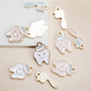 Cute tooth and toothbrush enamel charms made of zinc alloy for DIY jewelry making