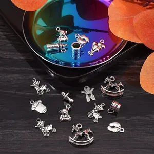 20-piece silver baby theme alloy charms set including strollers, bears, and bottles for DIY