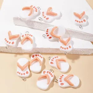 Mini ciondoli infradito in resina bianchi e rosa con anelli in argento per gioielli DIY