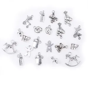 Antique Silver Baby Theme Alloy Charms Set For DIY Jewelry Making Milk Bottle Rocking Horse Stroller Pendants For Necklaces