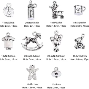 20-piece baby theme alloy charms set with bottle and rocking horse for DIY jewelry making