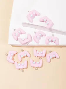 Pink resin gaming controller charms with metal rings for DIY jewelry and keychains