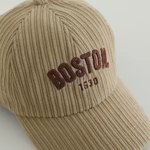 Casquette de baseball en velours côtelé kaki avec broderie BOSTON 1630 pour enfants