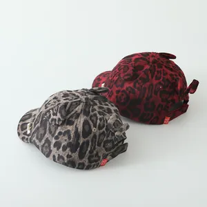 Cute leopard print baseball caps for kids with small ears and short brim in dual colors