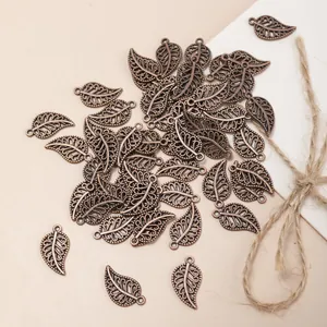 Antique silver hollow leaf alloy pendants for DIY jewelry making and handmade crafts