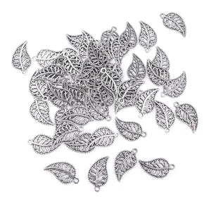 Antique silver leaf alloy pendants with hollow texture for DIY jewelry making
