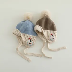 Winter-Strickmütze für Babys mit Ohrenklappen und süßem Hunde-Patch für Jungen und Mädchen
