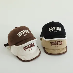 Baby Soft Brim Baseball Cap Boston 1630 Embroidery Cotton Blend Toddler Sun Hat Adjustable Peaked Cap For Infant Boys Girls