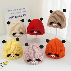Bonnet en Tricot d'Hiver pour Enfants Yeux de Monstre de Dessin Animé Mignon Bonnet Chaud au Crochet pour Garçons Filles
