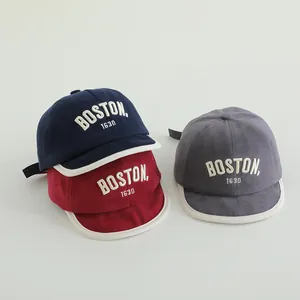 Cotton baby baseball caps with Boston embroidery in blue, red, and grey colors