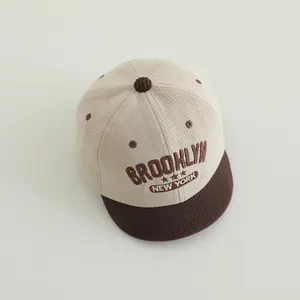 Cute beige and brown corduroy baby baseball cap with Brooklyn embroidery for toddlers
