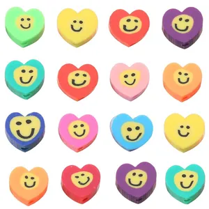 Perles en forme de cœur colorées en pâte polymère avec smileys pour bijoux DIY