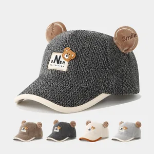 Kids Winter Sherpa Baseball Cap Cute Teddy Bear Ears Warm Fleece Hat For Toddlers Boys Girls Outdoor Windproof Headwear