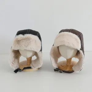 Gorro Ruso de Invierno para Niños Estilo Piloto Cuero Sintético Forro de Piel Sintética con Orejeras Cortavientos Cálido para Niños