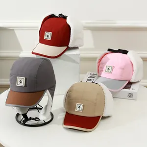 Kids Winter Trapper Hat Windproof Ear Protection Faux Sherpa Lined Warm Leifeng Cap Cotton Blend Pilot Hat For Boys Girls