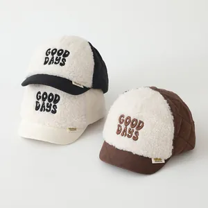 Three colors of lamb wool children baseball caps with GOOD DAYS embroidery and quilted fabric